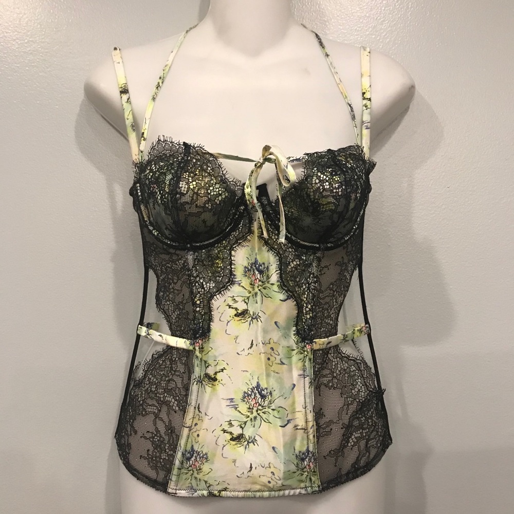 Victoria’s Secret Floral Black Lace Bustier 34b Gem